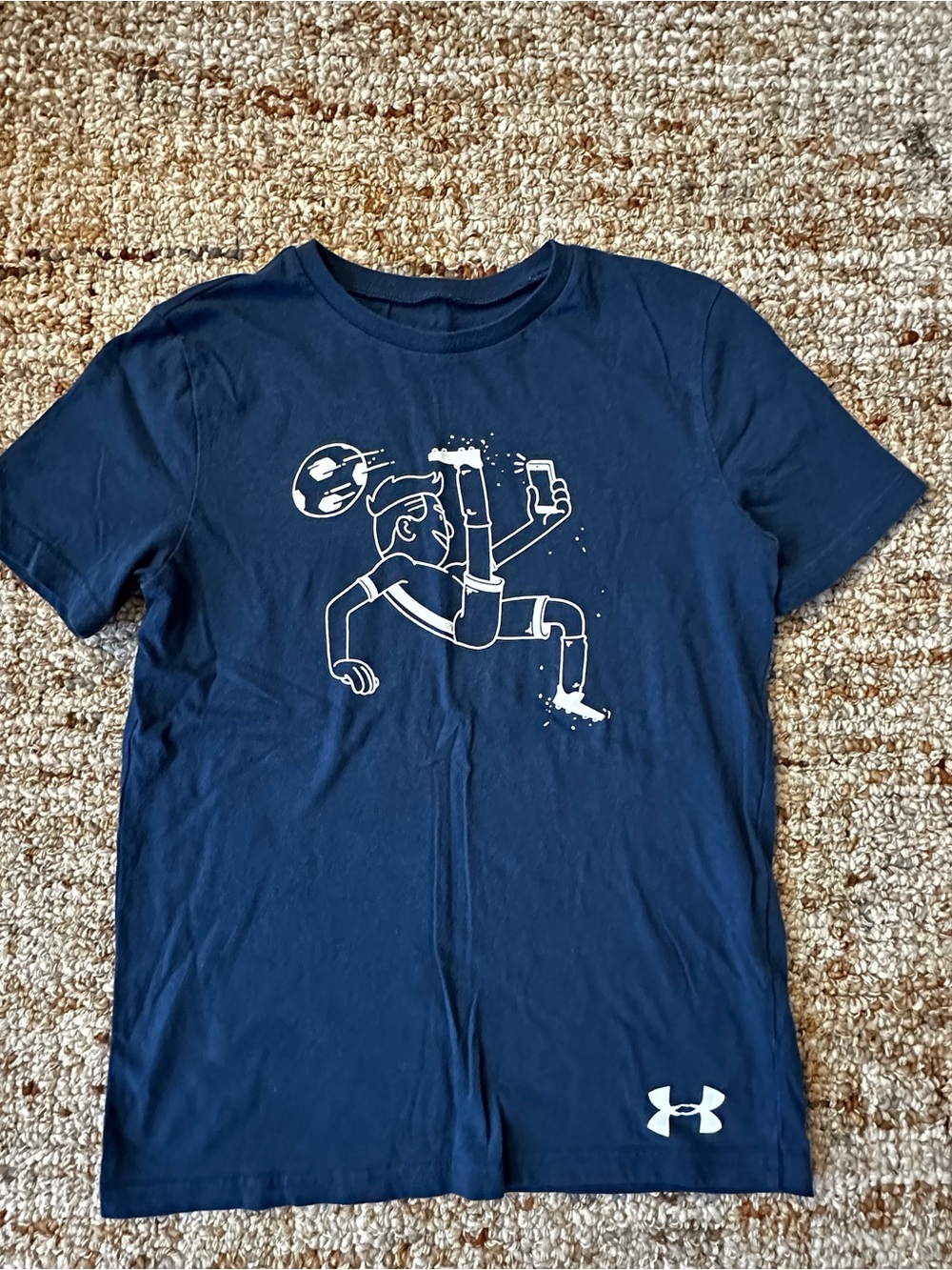 Under Armour Navy Tee with White Soccer Kicker Graphic